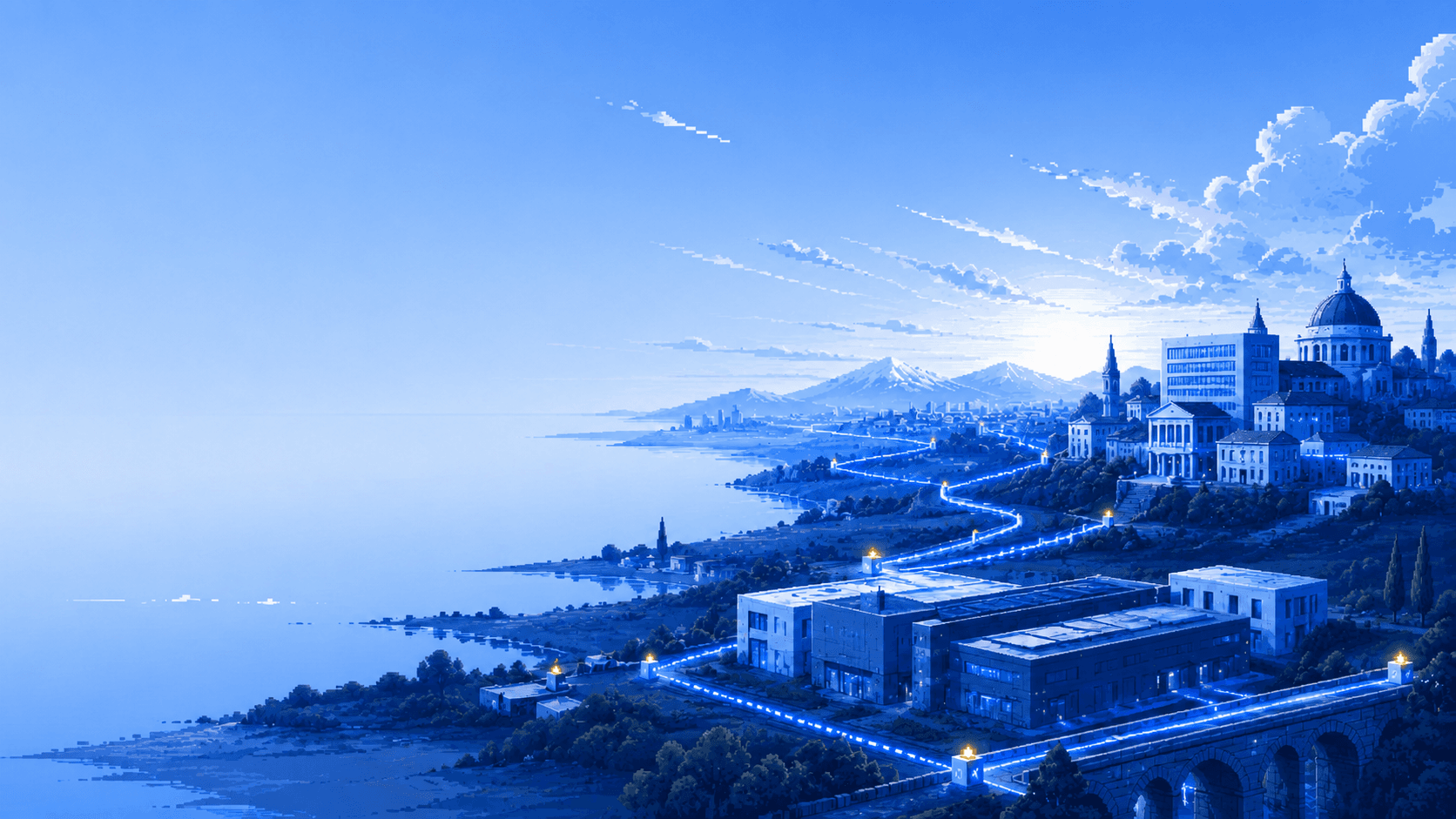 Pixel-art European sovereign AI landscape